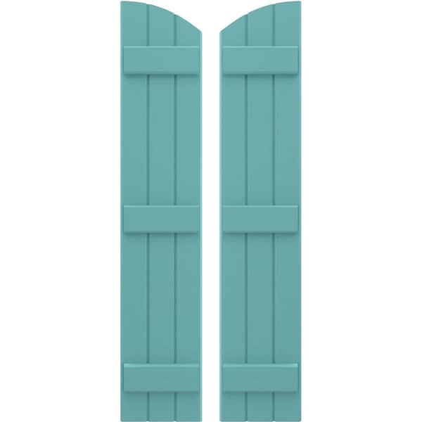 Ekena Millwork Americraft 3-Board (3 Batten) Wood Joined Board-n-Batten Shutters w/Ellipt Top, ARW401BE311X77PTH, PR ARW401BE311X77PTH - main